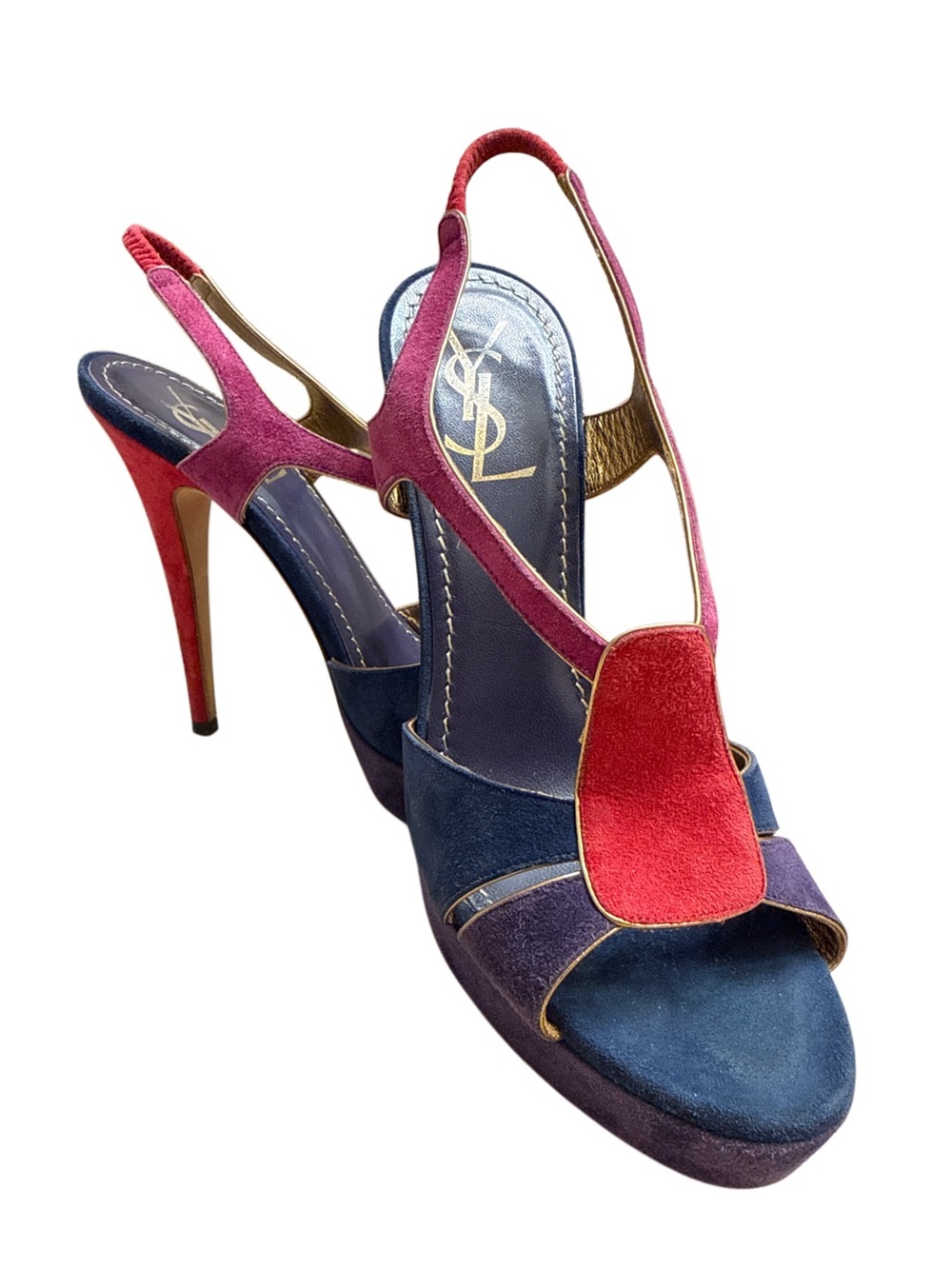 Saint Laurent Multicolor Suede Slingback Heels